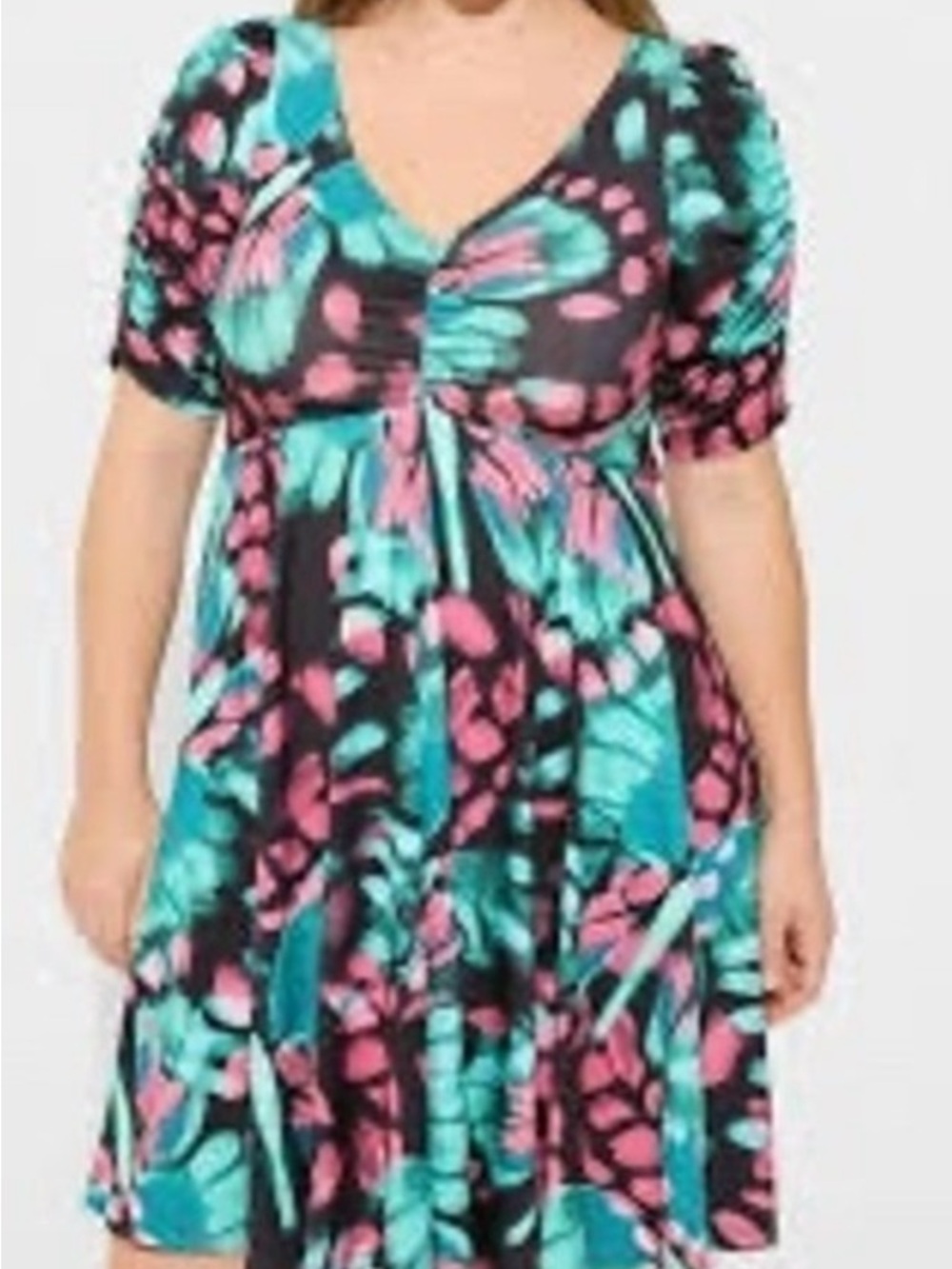 Vibrant Teal & Pink Floral Fit-and-Flare Dress